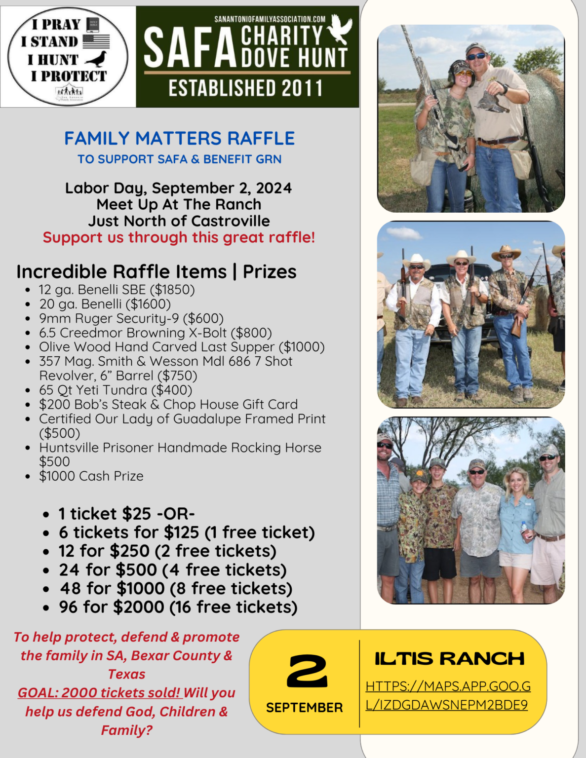 SAFA DOVE HUNT RAFFLE TICKET – SAN ANTONIO FAMILY ASSOCIATION