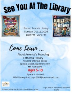 SAFA See You at the Library: October 11, 2026, 1:30–2:30 p.m. at Encino Branch Library. Ages 5–10. RSVP pc3165@protonmail.com.